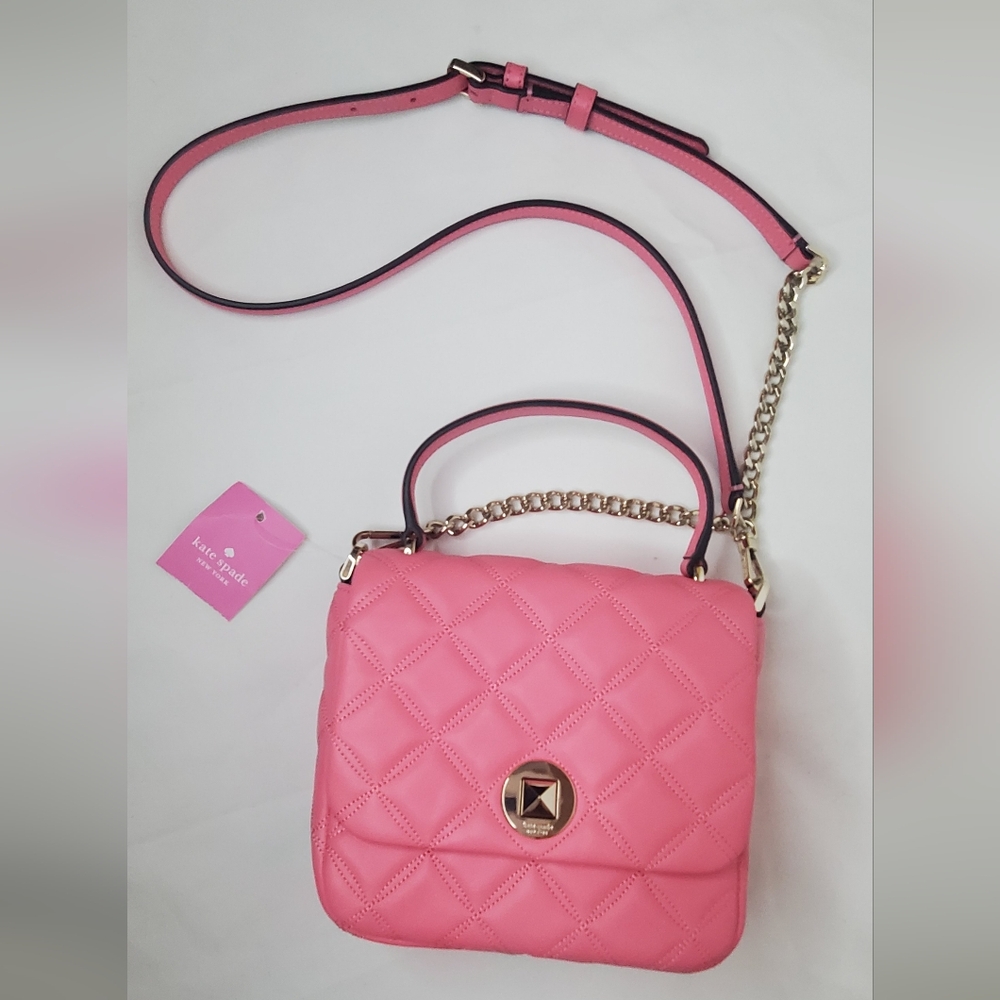 NWT Kate Spade -Small Quilted Pink Crossbody Handbag Bag with Silver Hardware - Picture 7 of 14
